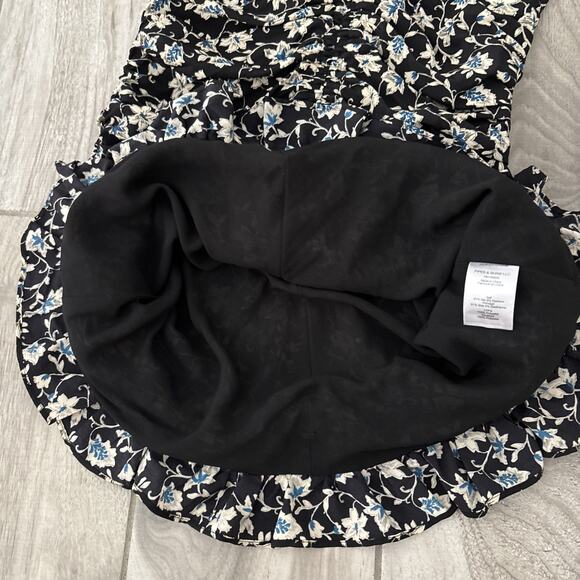Veronica Beard Josephine Ruched Floral Mini Dress Women’s Sz 6 Black Blue Silk - Picture 9 of 9